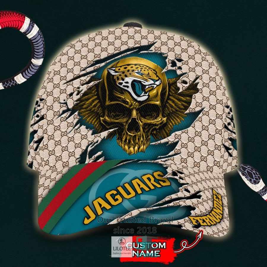 NFL Jacksonville Jaguars Skull Custom Name Gucci Cap 8