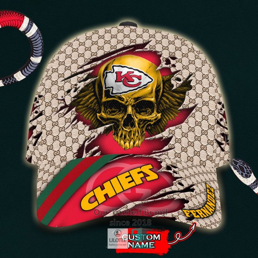 NFL Kansas City Chiefs Skull Custom Name Gucci Cap 9