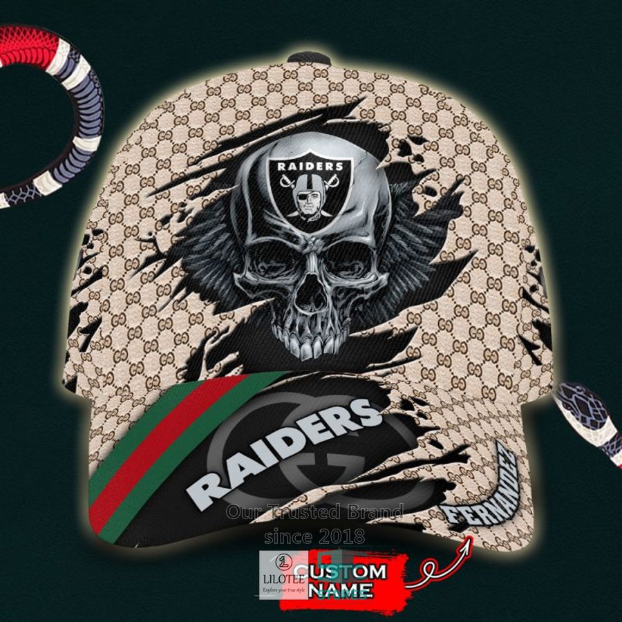 NFL Las Vegas Raiders Skull Custom Name Gucci Cap 8
