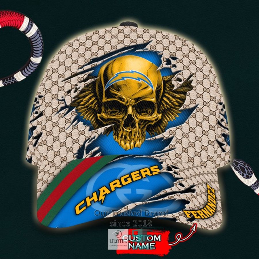 NFL Los Angeles Chargers Skull Custom Name Gucci Cap 9