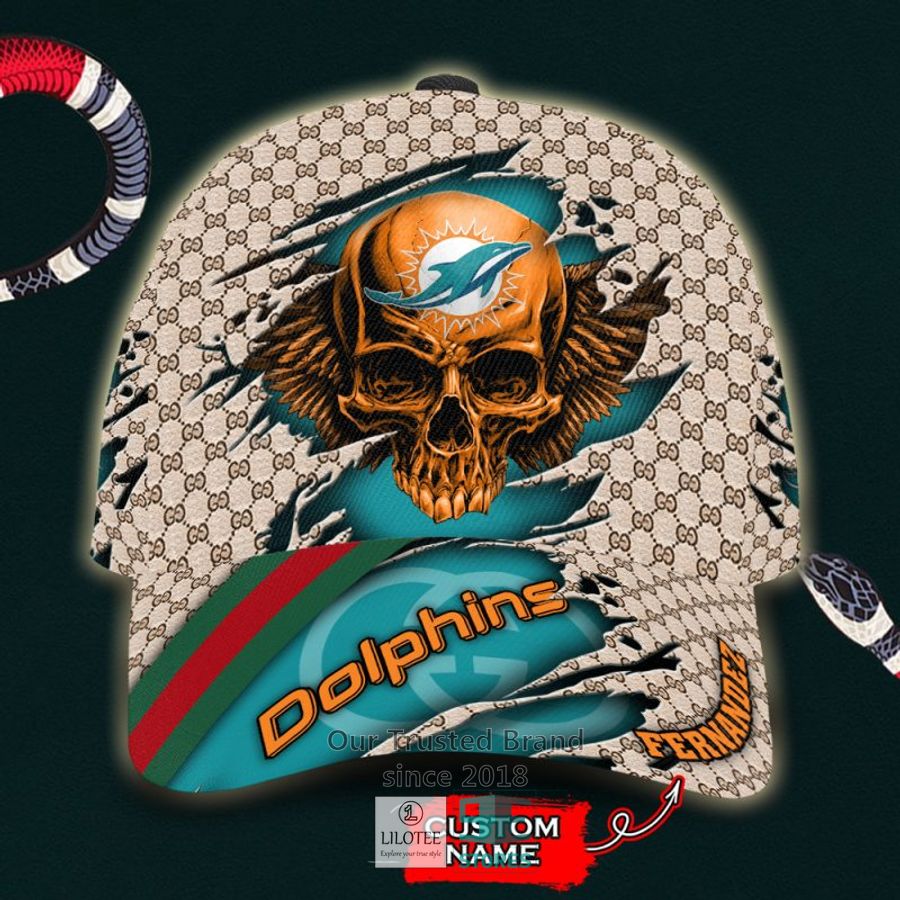 NFL Miami Dolphins Skull Custom Name Gucci Cap 8