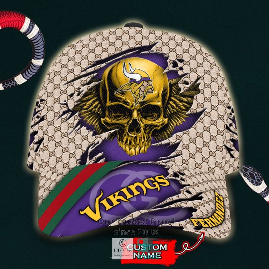 NFL Minnesota Vikings Skull Custom Name Gucci Cap 9
