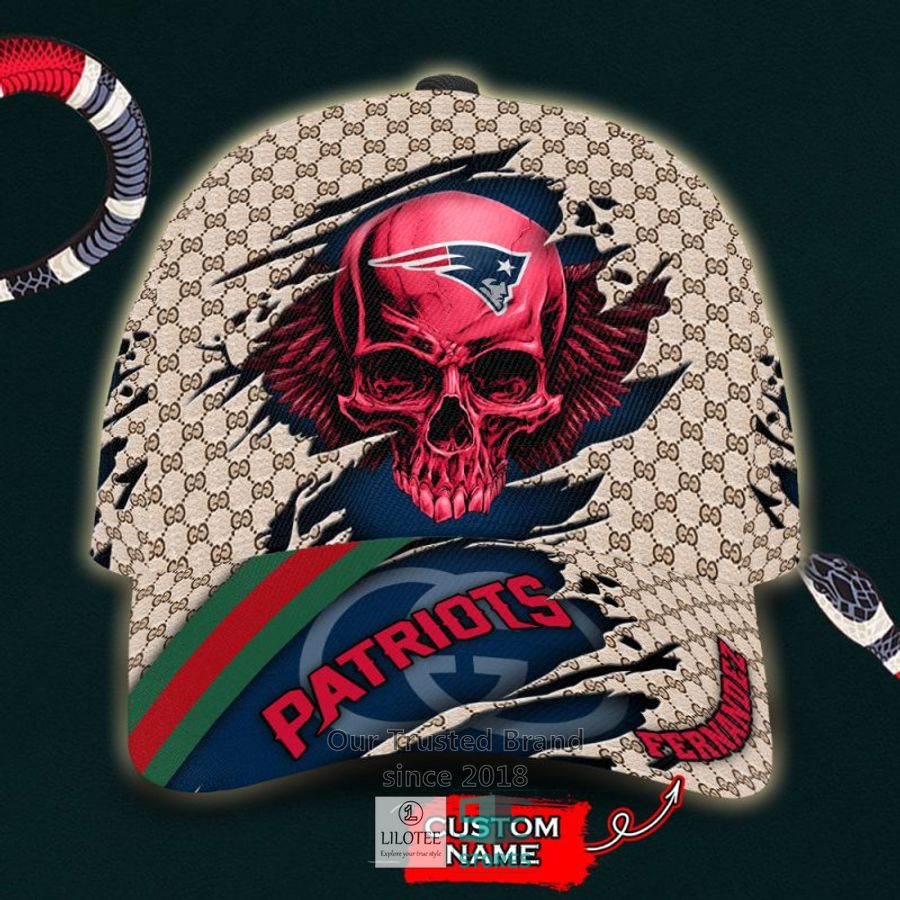 NFL New England Patriots Skull Custom Name Gucci Cap 8