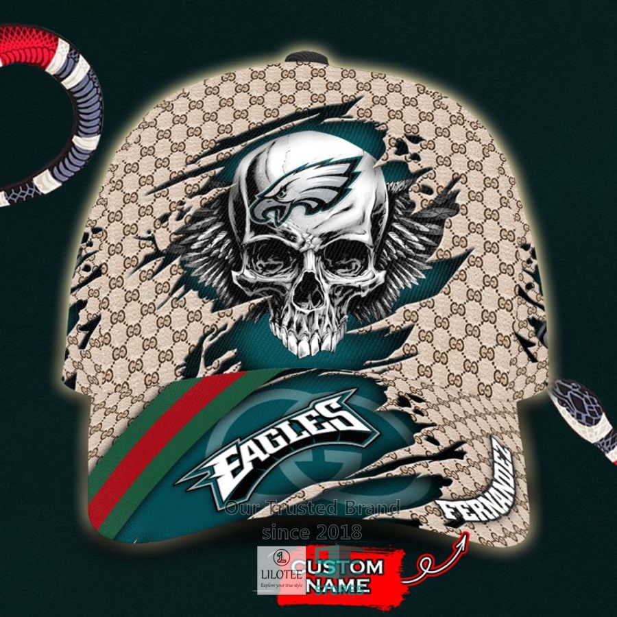 NFL Philadelphia Eagles Skull Custom Name Gucci Cap 8