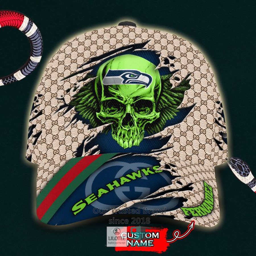 NFL Seattle Seahawks Skull Custom Name Gucci Cap 9