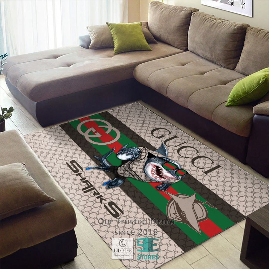 NRL Cronulla-Sutherland Sharks Mascot Gucci Rug Carpet & Doormat 15