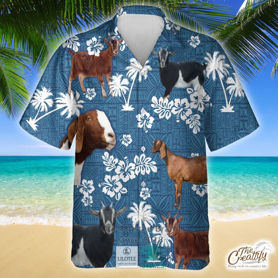 Nubian Goat Blue Tribal Pattern Hawaiian Shirt 4