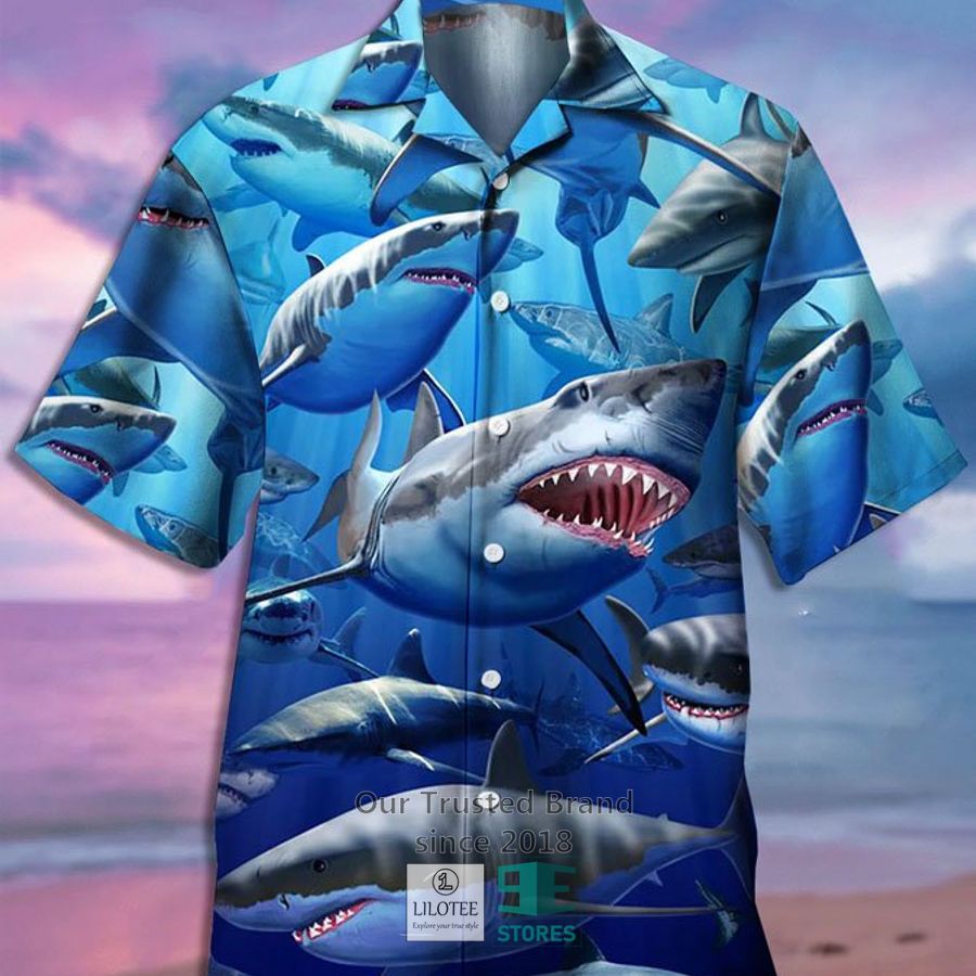 Ocean White Sharks Print Casual Breathable Hawaiian Shirt 3