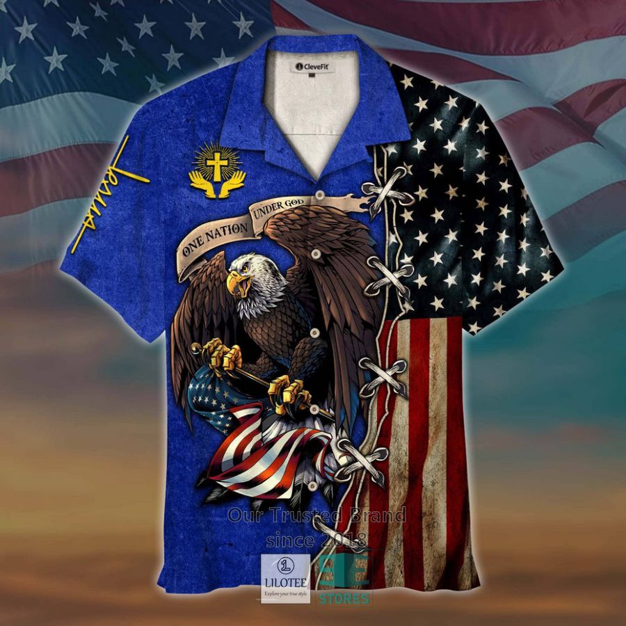 One Nation Under God Eagle US Flag Blue Hawaiian shirt 3