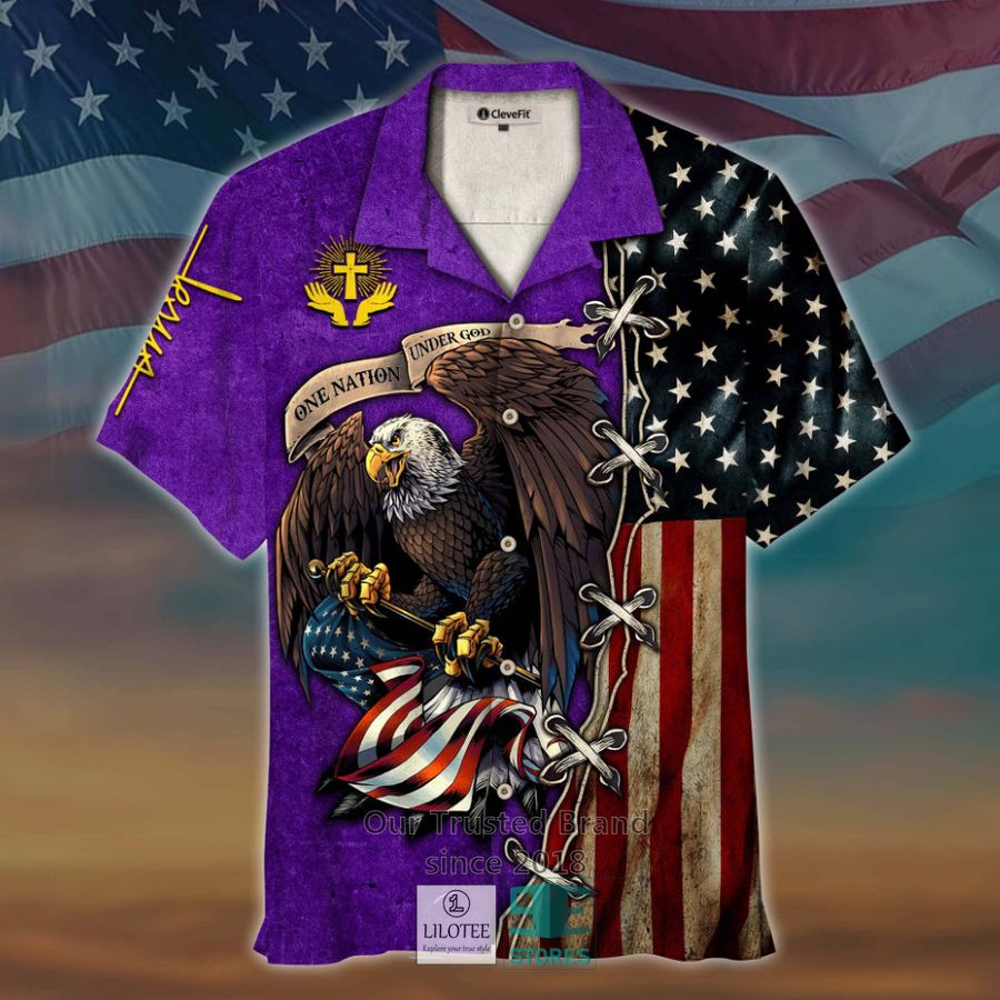 One Nation Under God Eagle US Flag Purple Hawaiian shirt 3
