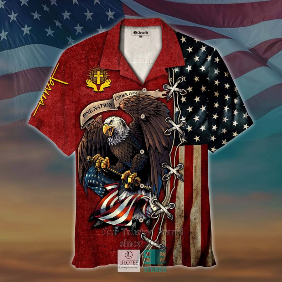 One Nation Under God Eagle US Flag Red Hawaiian shirt 3