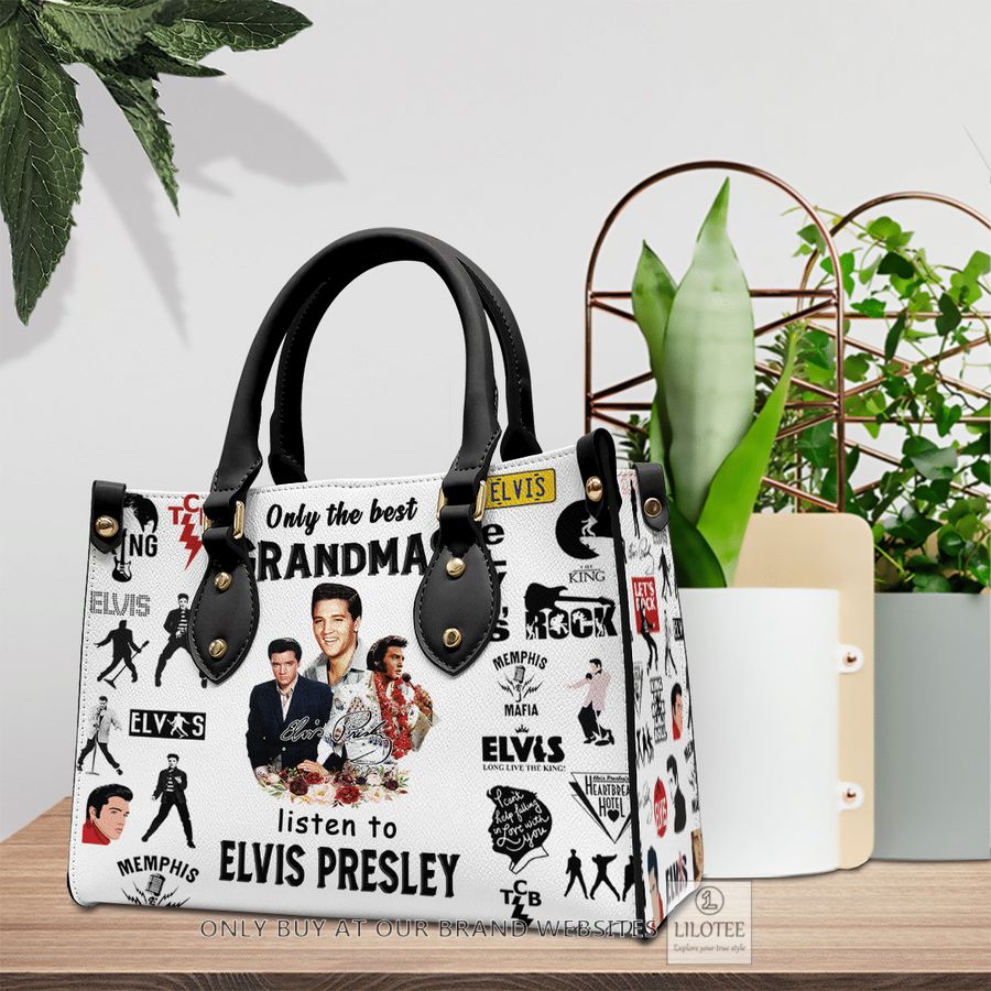 Only the best Grandmas listen to Elvis Presley Leather Handbag 10