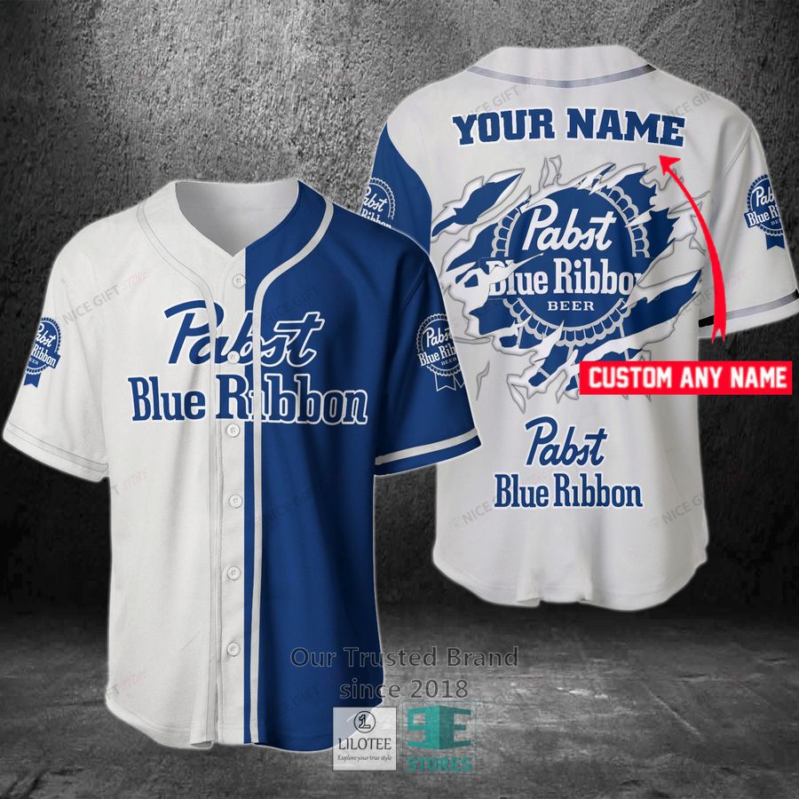 Pabst Blue Ribbon Your Name Blue white Baseball Jersey 3