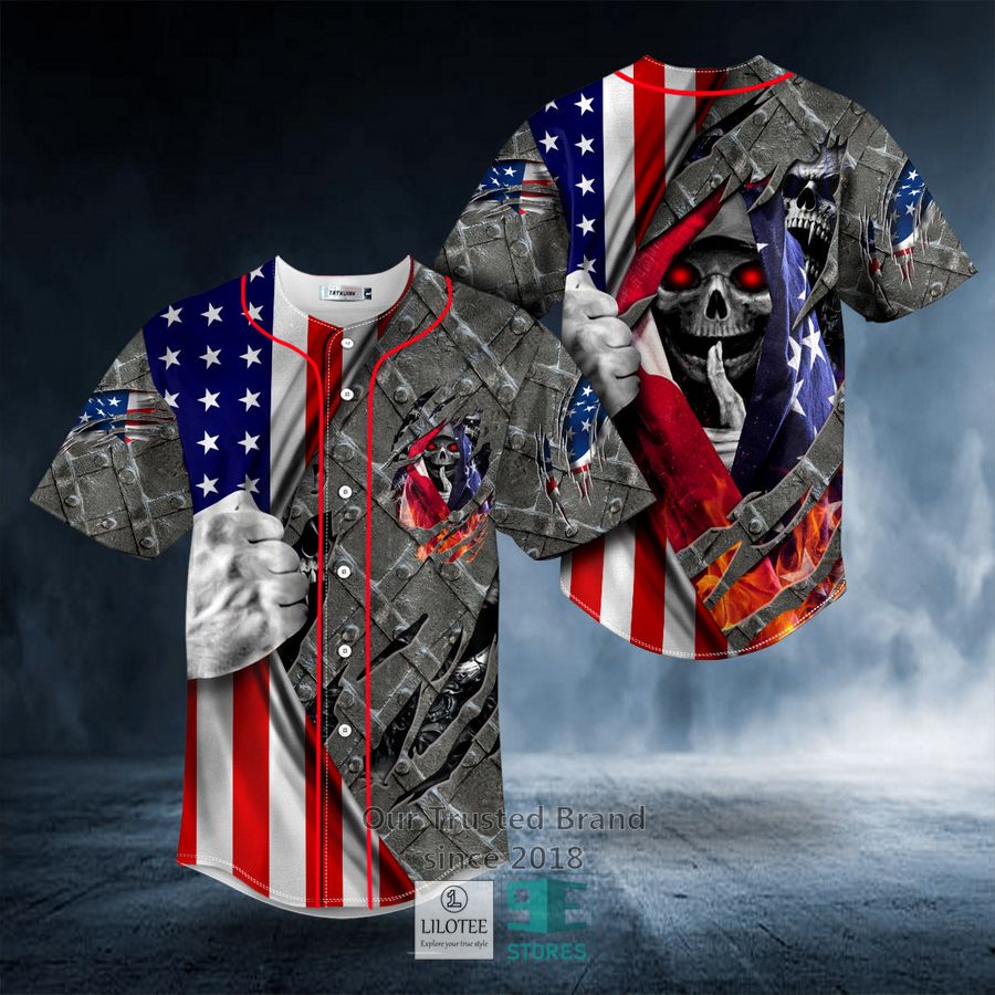 Patriotism U.S Flag Shh Skull Baseball Jersey 9