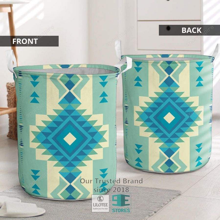 Pattern Ethnic Native American Blue Laundry Basket 2