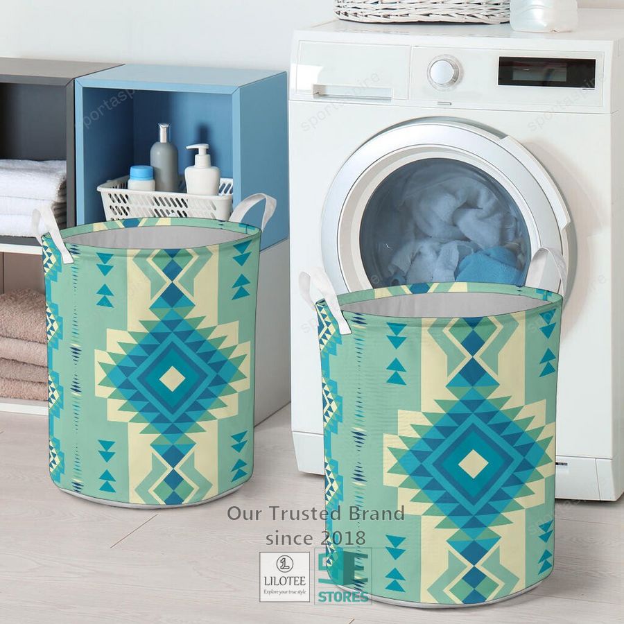 Pattern Ethnic Native American Blue Laundry Basket 4