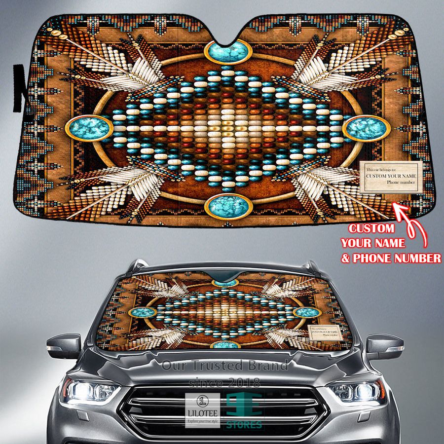 Pattern Native American Brown Custom Name Car Sun Shades 5