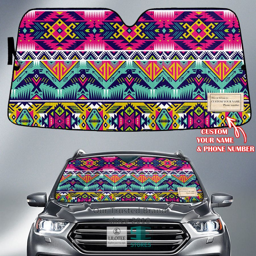 Pattern Native American colorful Custom Name Car Sun Shades 6