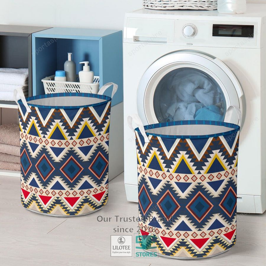 Pattern Native American Navy Laundry Basket 4