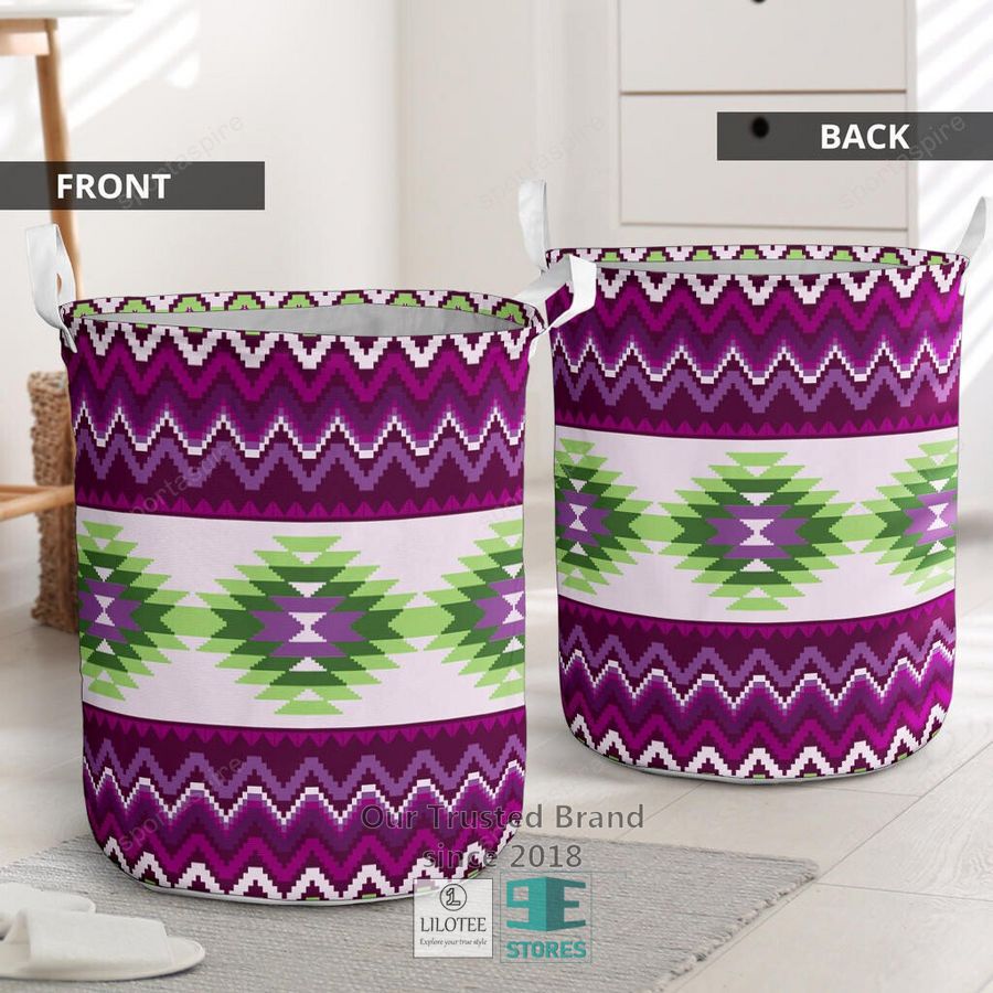 Pattern Native American Purple White Laundry Basket 2