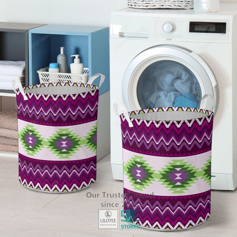 Pattern Native American Purple White Laundry Basket 4