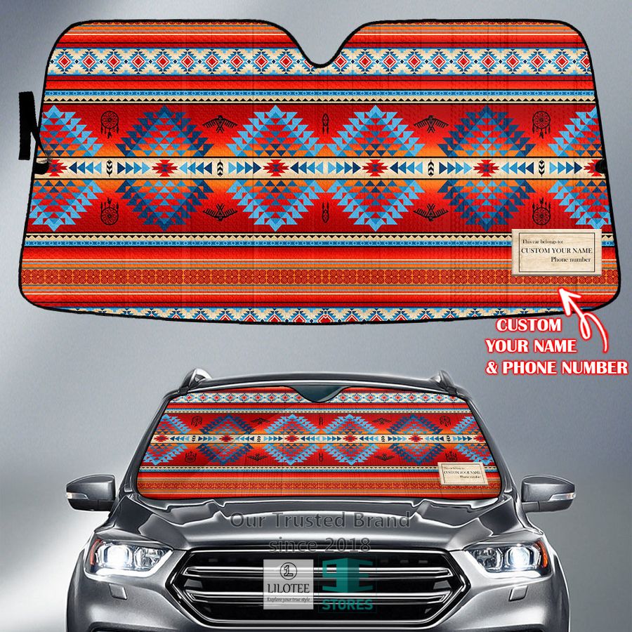 Pattern Native American red Custom Name Car Sun Shades 6