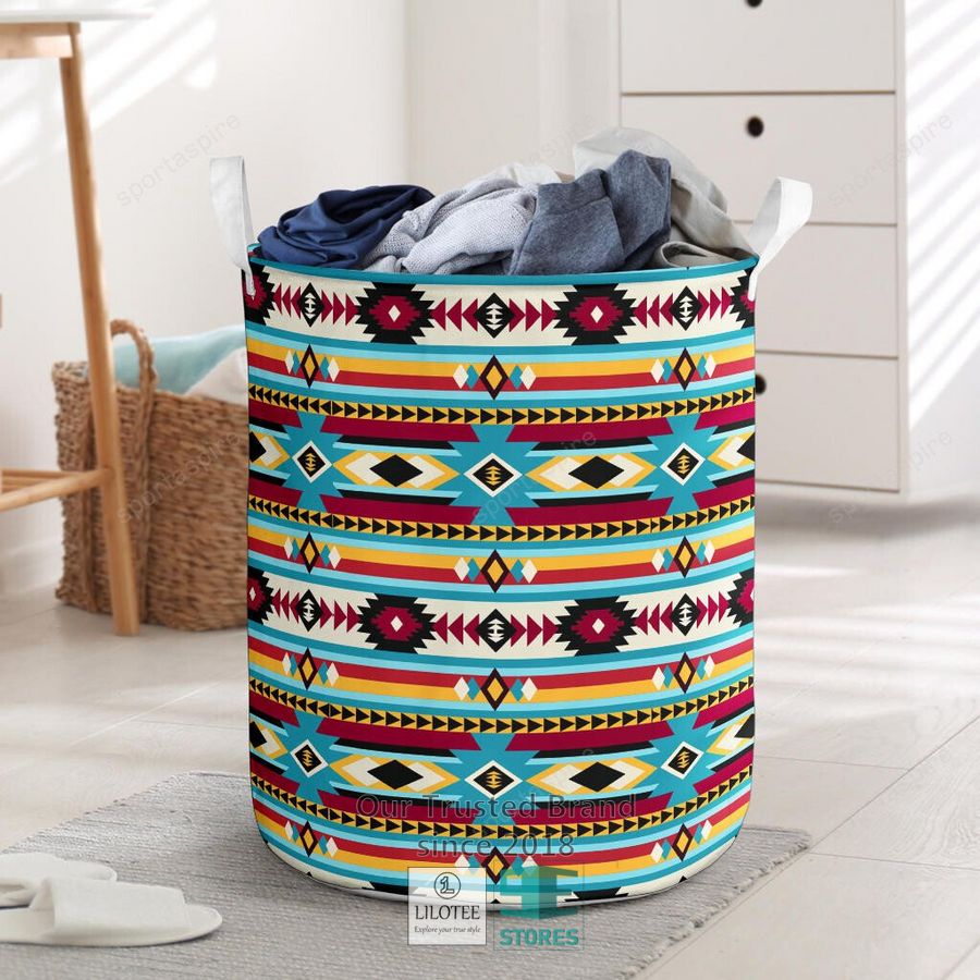 Pattern Native Blue And Red Laundry Basket 14