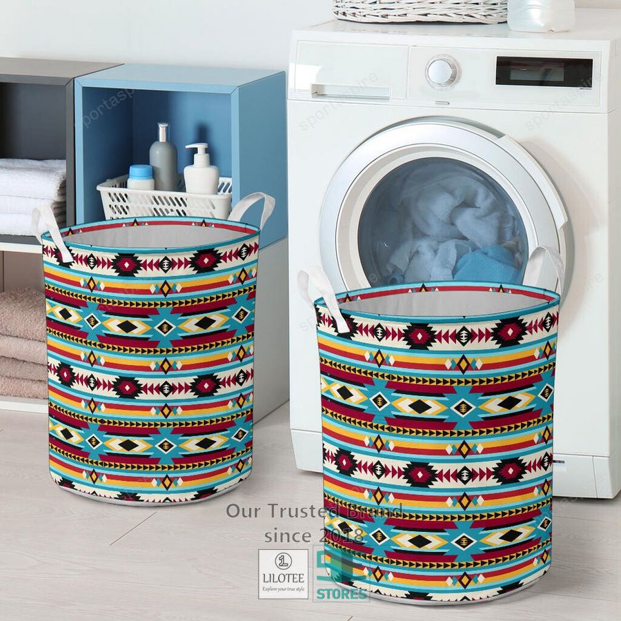 Pattern Native Blue And Red Laundry Basket 4