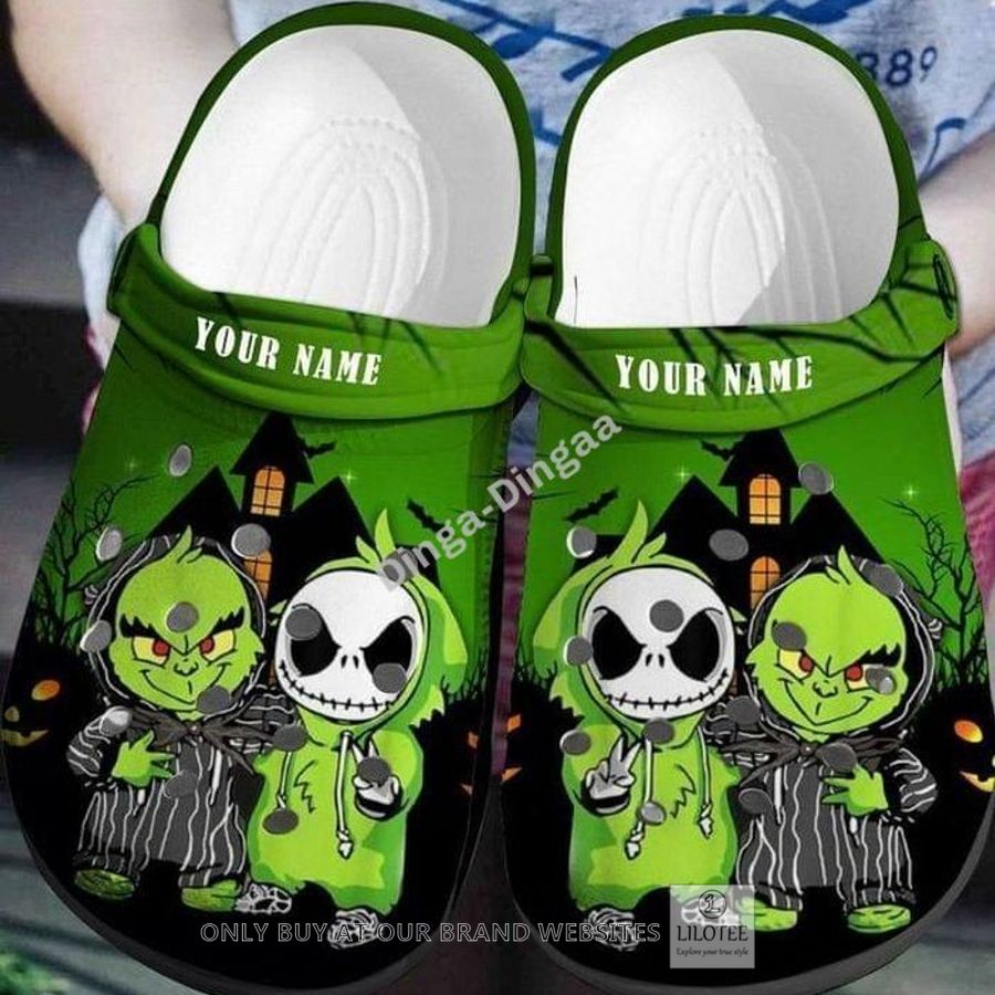 Personalized Baby Jack Skellington and Baby Grinch Halloween night Crocband clog 2