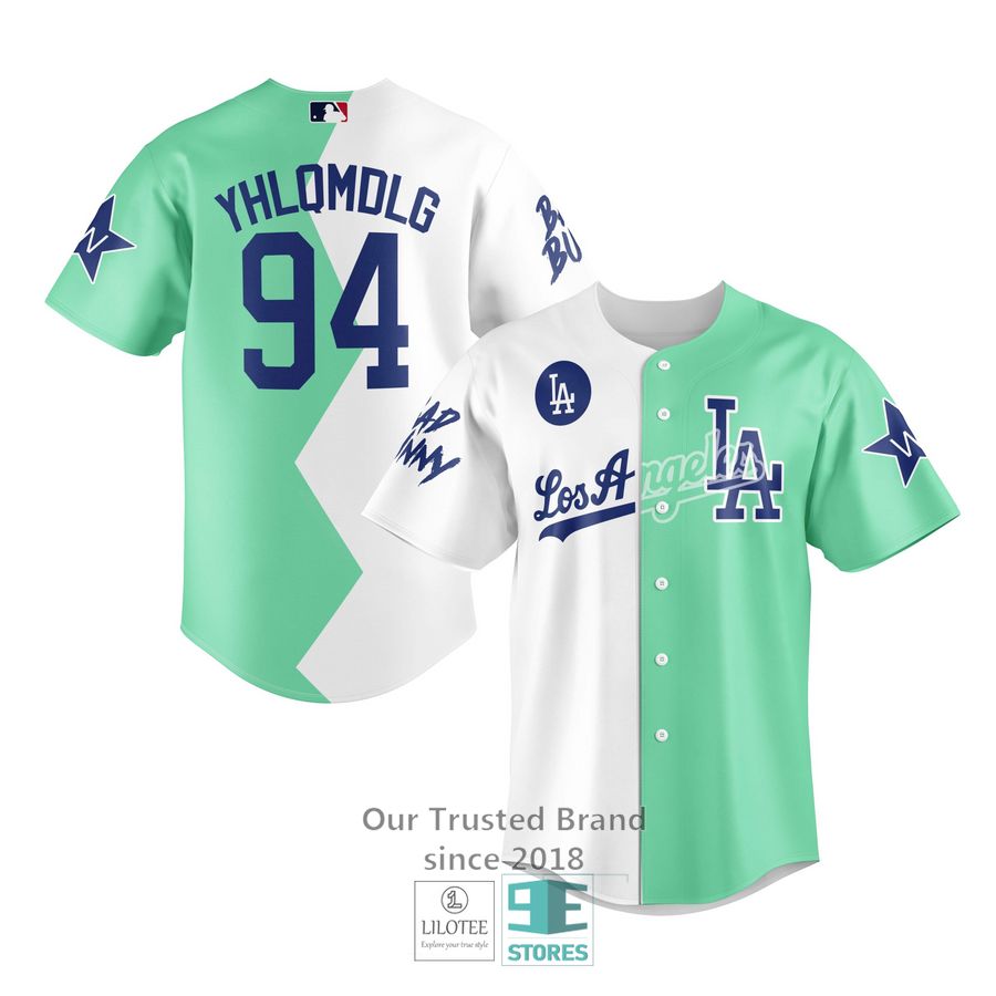 Personalized Bad Bunny Los Angeles Dodgers Baseball Jersey 3