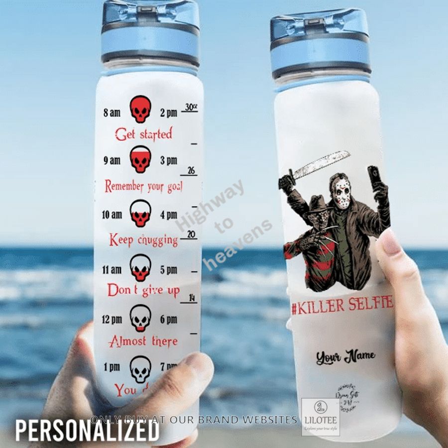 Personalized Freddy Krueger Jason Voorhees killer selfie Water bottle 3
