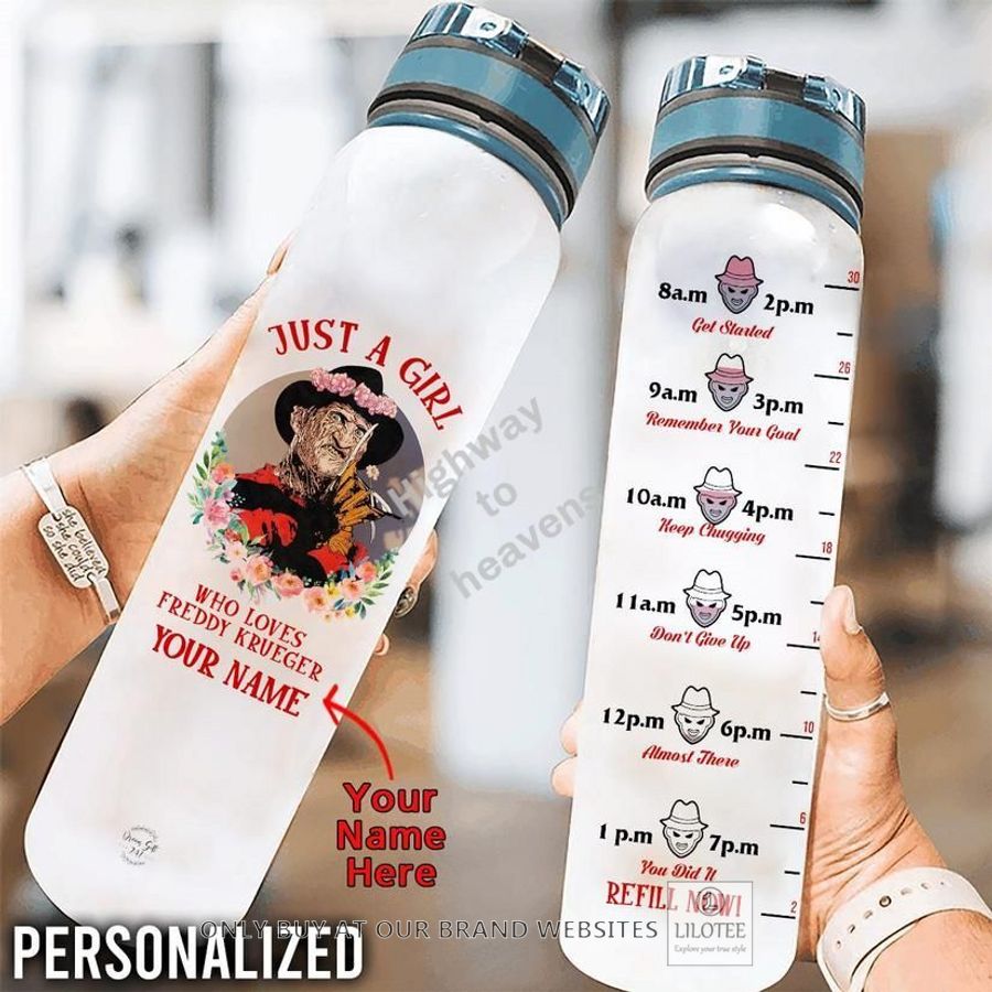 Personalized Just a girl who loves Freddy Krueger Water bottle 2