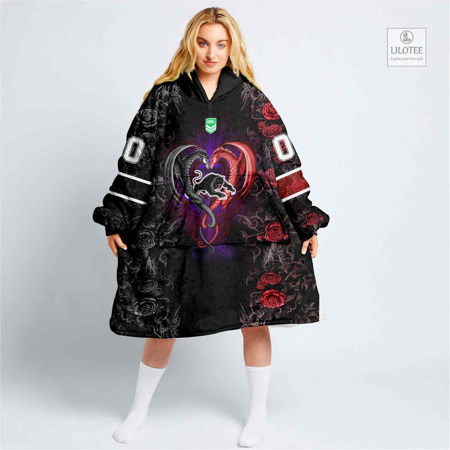 Personalized NRL Penrith Panthers Rose Dragon Blanket Hoodie 11