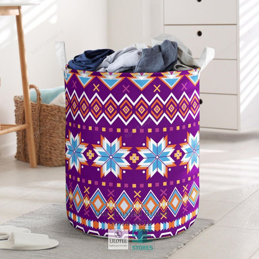 Purple Pattern Native American Laundry Basket 18