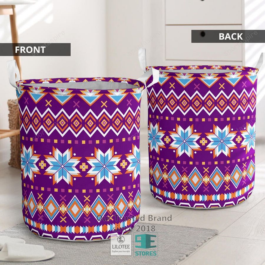 Purple Pattern Native American Laundry Basket 8