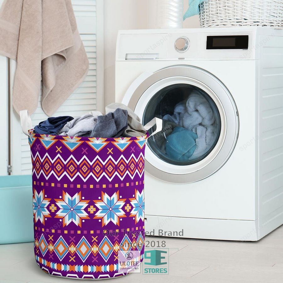 Purple Pattern Native American Laundry Basket 9
