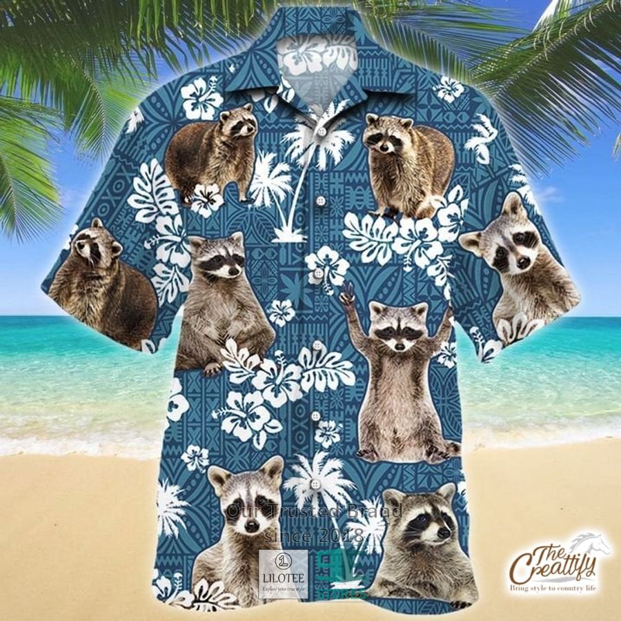 Raccoon Blue Tribal Pattern Hawaiian Shirt 8