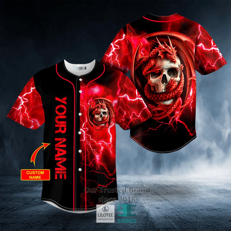 Red Gothic Dragon Skull Custom Baseball Jersey 9