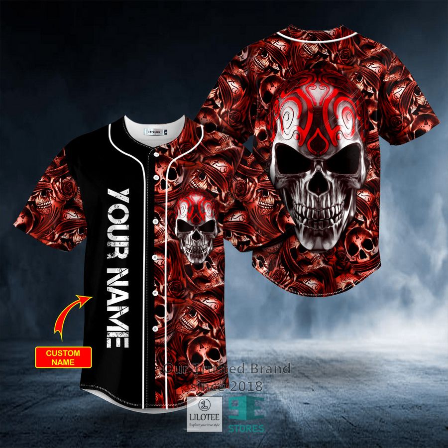 Red Metal Tribal Skull Custom Baseball Jersey 8