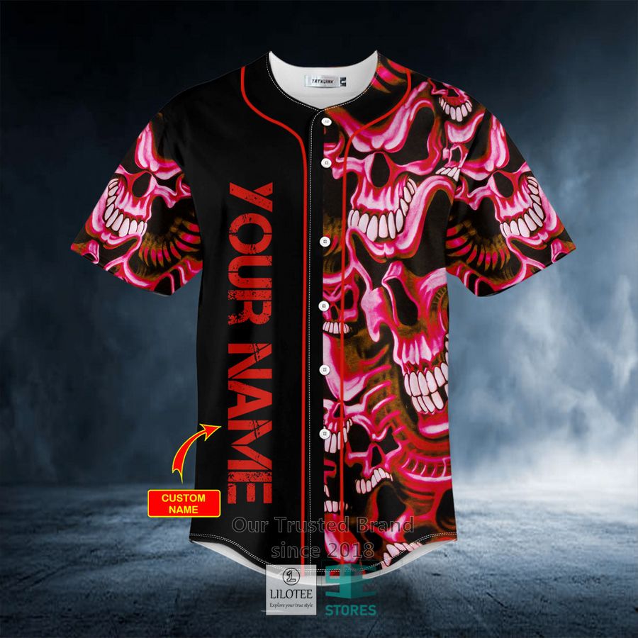 Red Smile Pattern Skull Custom Baseball Jersey 3 Red Smile Pattern Skull Custom Baseball Jersey - Image 3