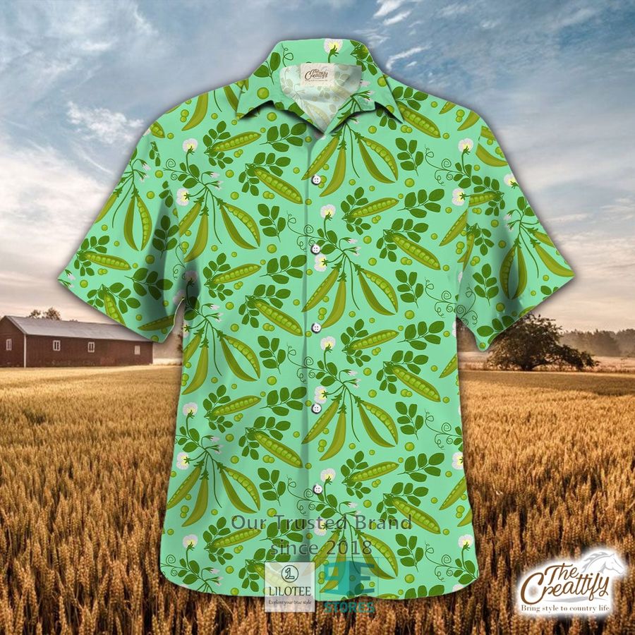 Ripe Green Peas Pattern Green Background Hawaiian Shirt 9