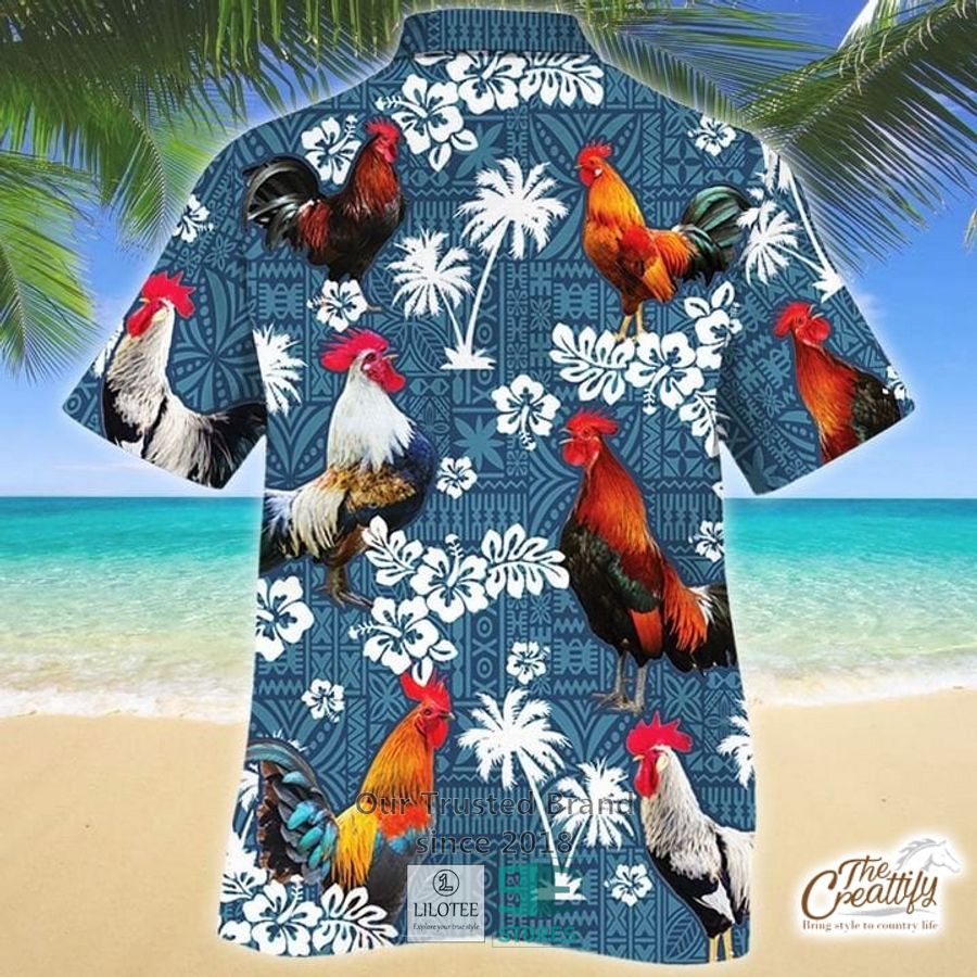 Alternative view of Rooster Blue Tribal Pattern Hawaiian Shirt