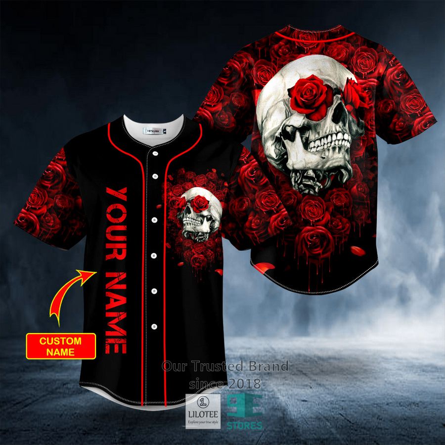 Rose Skull Custom Baseball Jersey 8