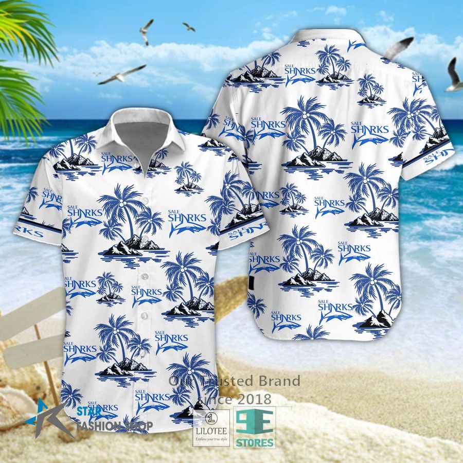 Sale Sharks Blue Hawaiian Shirt, Short 3