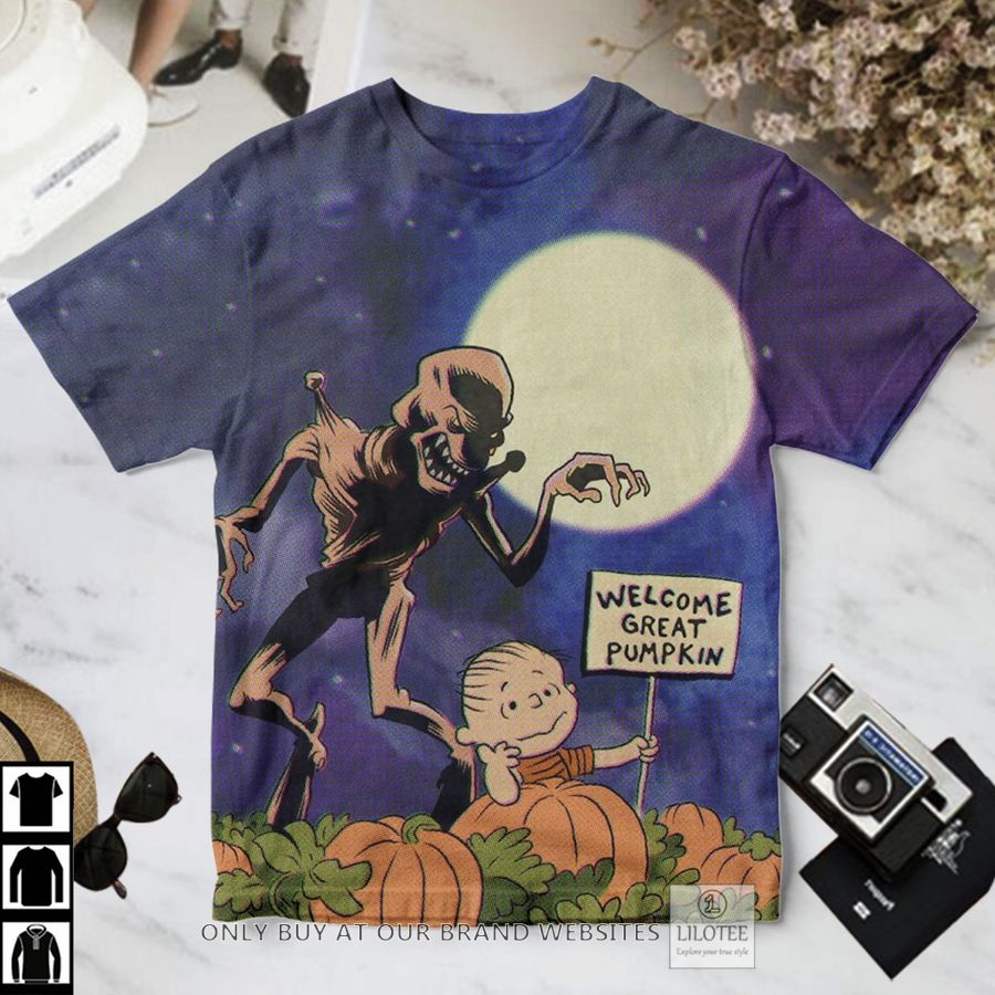 Snoopy Welcome Great Pumpkin moon night T-Shirt 2