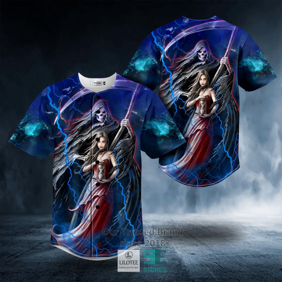 Summon The Reaper Death And The Maiden Gothic Fantasy Skull Baseball Jersey 32