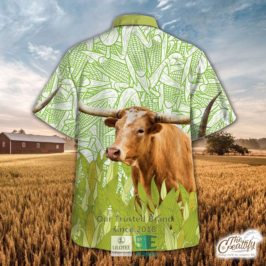 Alternative view of Texas Longhorn And Corn Pattern Hawaiian Shirt