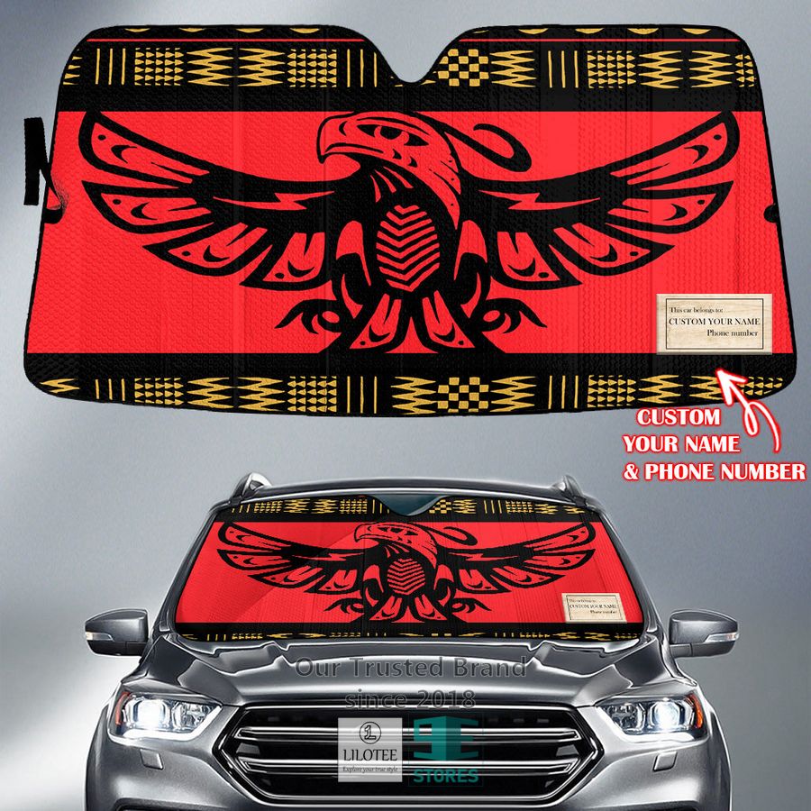Thunderbird Native American Red Custom Name Car Sun Shades 3