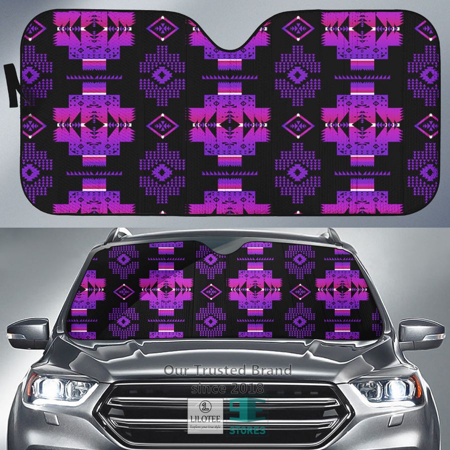 Tribal Native American Pattern Black Purple Car Sun Shades 2