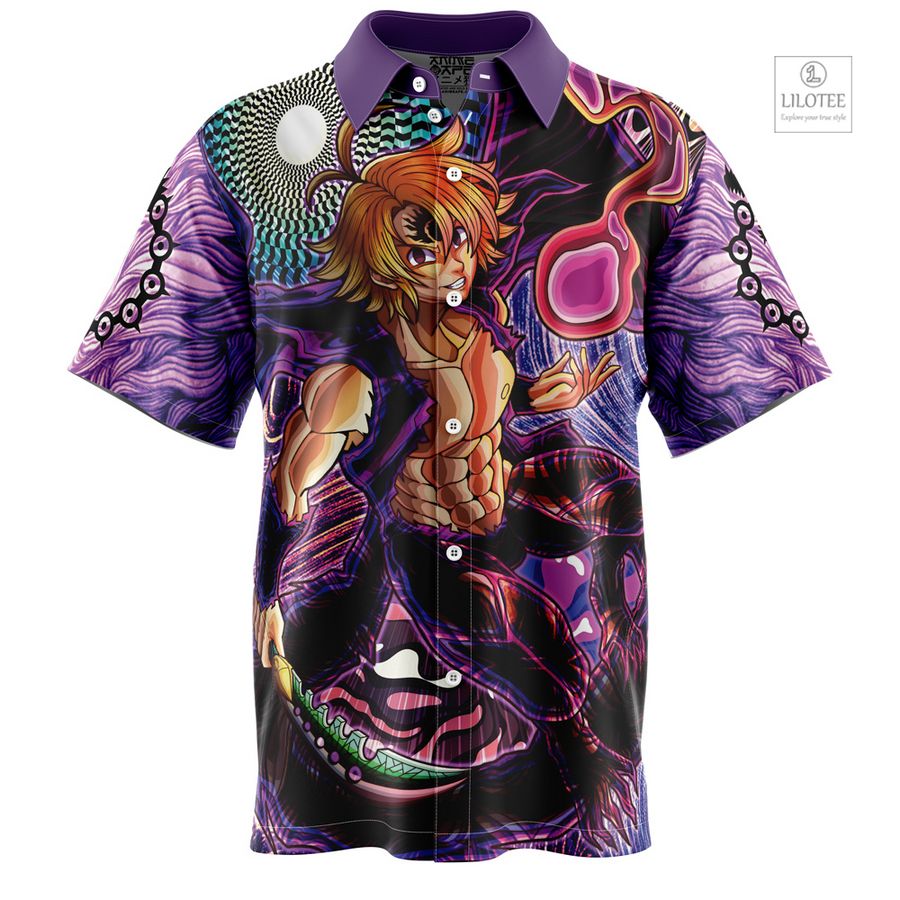 Alternative view of Trippy Meliodas Assault Mode Seven Deadly Sins Short Sleeve Hawaiian Shirt